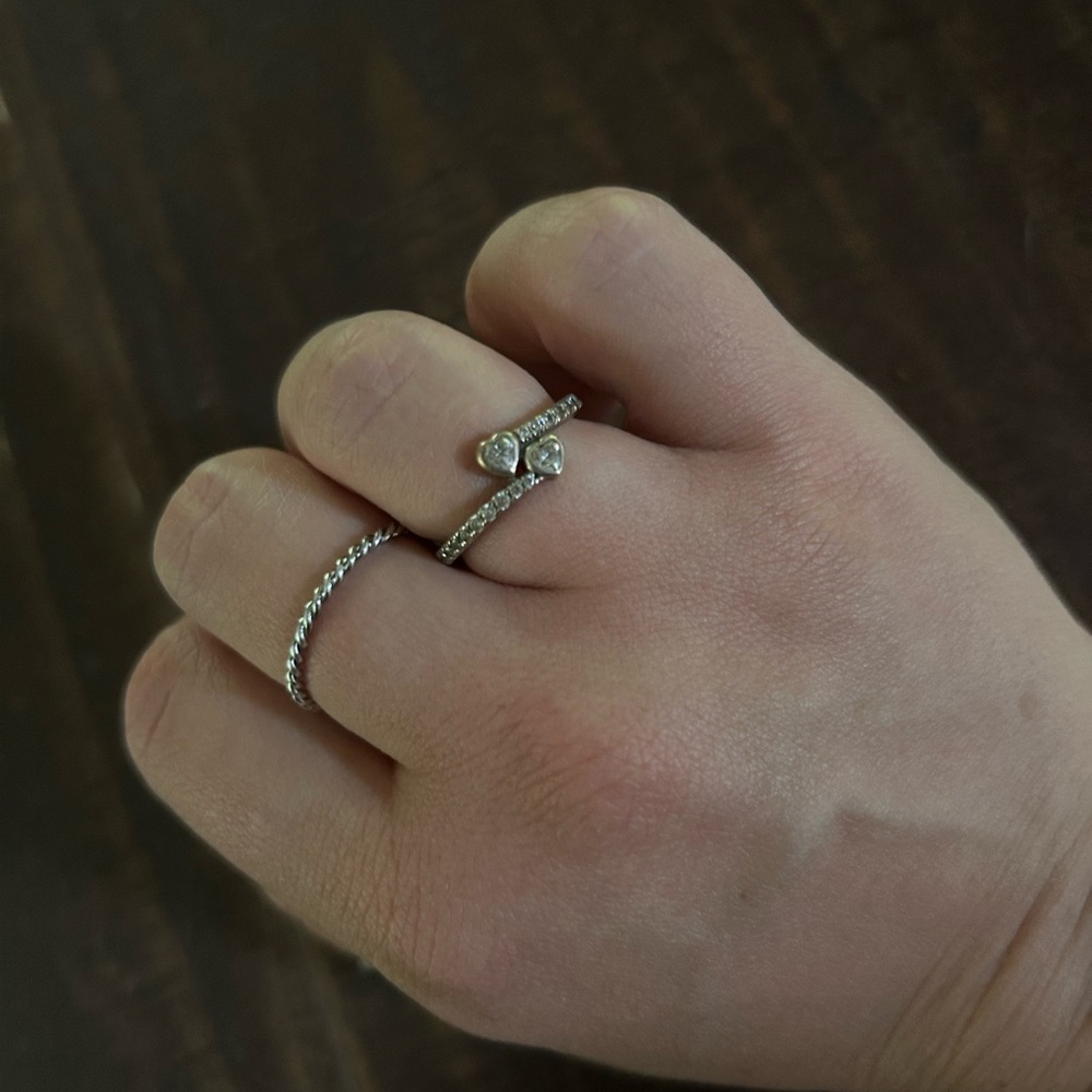 Pandora Silver Double Heart Ring